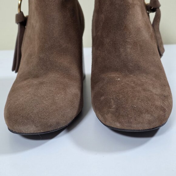 See By Chloe Brown Suede Ankle Booties US 8.5 EU 38.5 Spain Stacked Heel Elegant - Picture 2 of 16